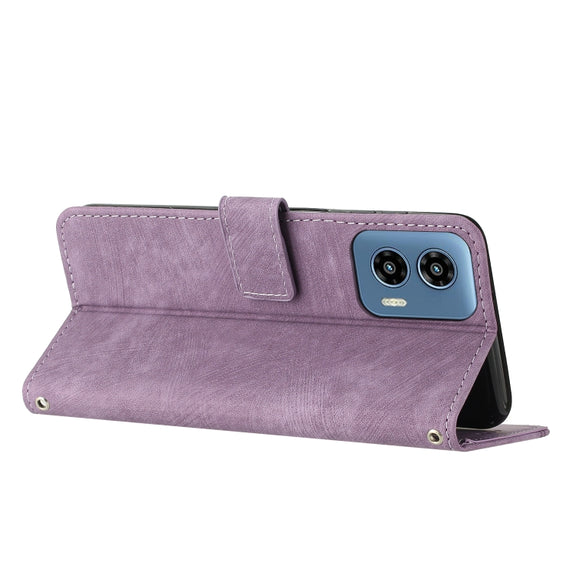 For Motorola Moto G Play 5G 2024 / G 5G 2024 Skin Feel Stripe Pattern Leather Phone Case with Long Lanyard(Purple)