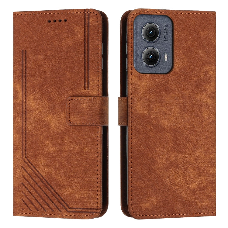 For Motorola Edge 2024 Skin Feel Stripe Pattern Leather Phone Case with Long Lanyard(Brown) - Motorola Cases by PMC Jewellery | Online Shopping South Africa | PMC Jewellery | Buy Now Pay Later Mobicred
