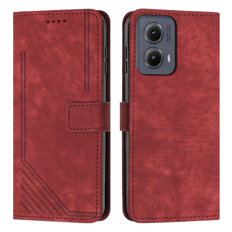 For Motorola Edge 2024 Skin Feel Stripe Pattern Leather Phone Case with Long Lanyard(Red) - Motorola Cases by PMC Jewellery | Online Shopping South Africa | PMC Jewellery | Buy Now Pay Later Mobicred