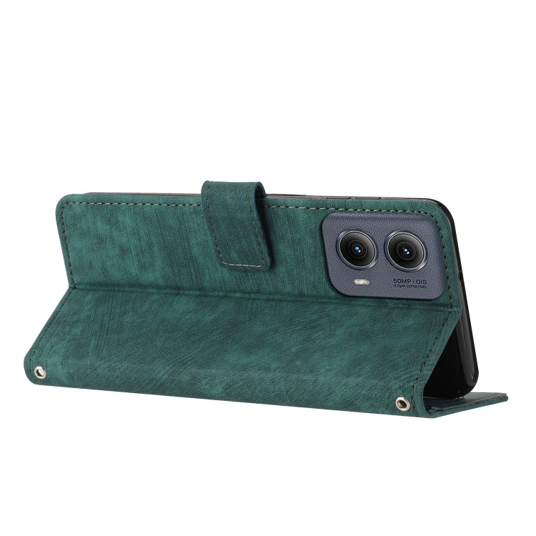 For Motorola Edge 2024 Skin Feel Stripe Pattern Leather Phone Case with Long Lanyard(Green) - Motorola Cases by PMC Jewellery | Online Shopping South Africa | PMC Jewellery | Buy Now Pay Later Mobicred