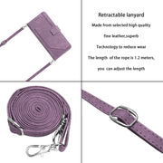 For Motorola Edge 2024 Skin Feel Stripe Pattern Leather Phone Case with Long Lanyard(Purple)