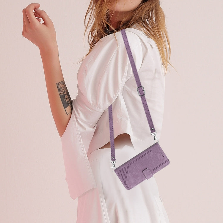 For Motorola Edge 2024 Skin Feel Stripe Pattern Leather Phone Case with Long Lanyard(Purple) - Motorola Cases by PMC Jewellery | Online Shopping South Africa | PMC Jewellery | Buy Now Pay Later Mobicred