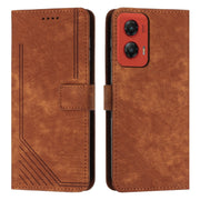 For Motorola Moto G Stylus 5G 2024 Skin Feel Stripe Pattern Leather Phone Case with Long Lanyard(Brown)
