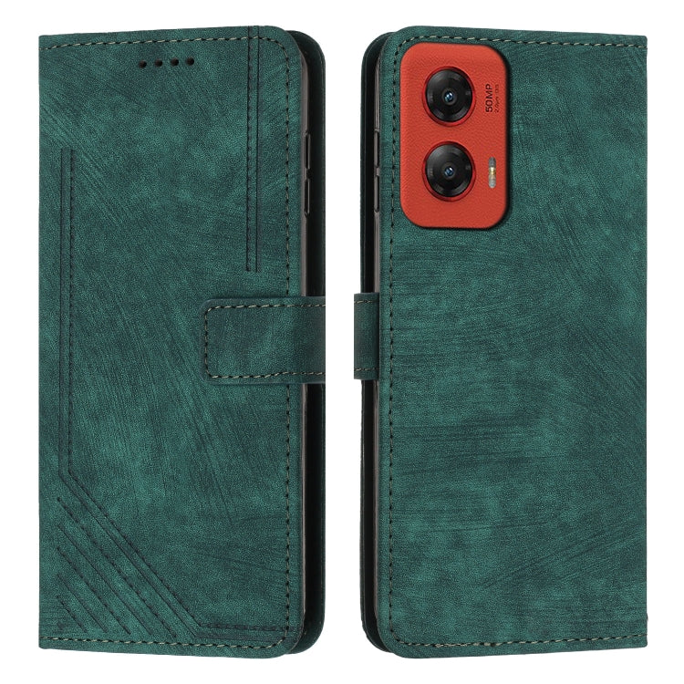 For Motorola Moto G Stylus 5G 2024 Skin Feel Stripe Pattern Leather Phone Case with Lanyard(Green) - free shipping - PMC Jewellery - Order now!