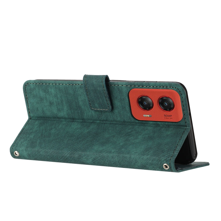 For Motorola Moto G Stylus 5G 2024 Skin Feel Stripe Pattern Leather Phone Case with Lanyard(Green) - free shipping - PMC Jewellery - Order now!