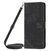 For Motorola Moto G Stylus 5G 2024 Skin Feel Stripe Pattern Leather Phone Case with Long Lanyard(Black)