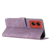 For Motorola Moto G Stylus 5G 2024 Skin Feel Stripe Pattern Leather Phone Case with Long Lanyard(Purple)