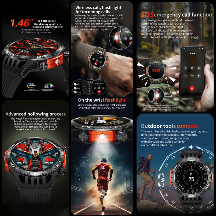 HT22 1.46 inch Smart Sport Watch, Support Bluetooth Call / Sleep / Heart Rate / Blood Pressure Health Monitor(Orange) - free shipping - PMC TechLife - Order now!