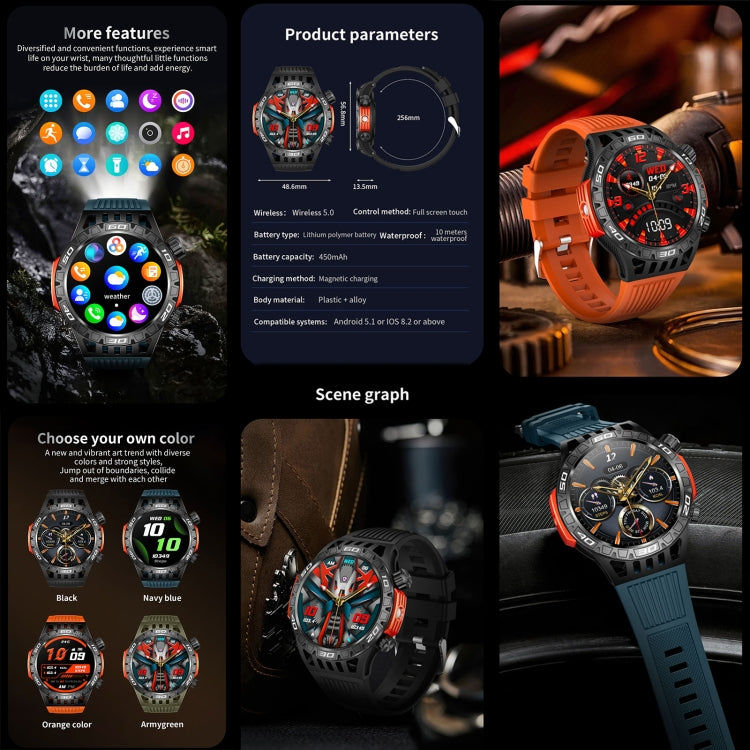 HT22 1.46 inch Smart Sport Watch, Support Bluetooth Call / Sleep / Heart Rate / Blood Pressure Health Monitor(Orange) - free shipping - PMC TechLife - Order now!