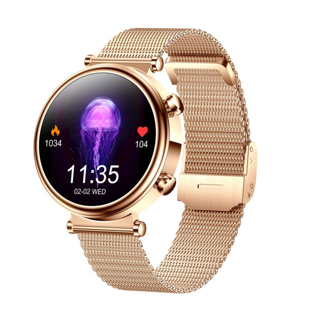 T86 Woman Health 1.27 inch Smart Watch, BT Call / Physiological Cycle / Heart Rate / Blood Pressure / Blood Glucose / SOS(Rose Gold Steel Band)