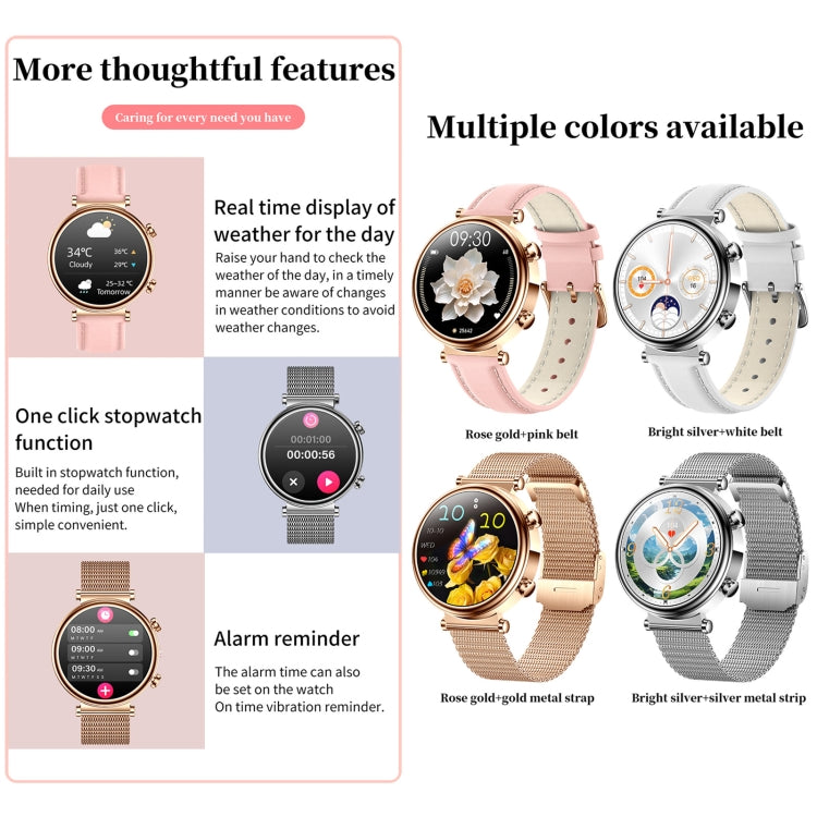T86 Woman Health 1.27 inch Smart Watch, BT Call / Physiological Cycle / Heart Rate / Blood Pressure / Blood Glucose / SOS(Rose Gold Steel Band) - free shipping - PMC Jewellery - Order now!