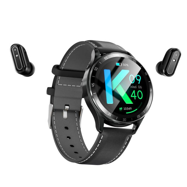 X10 Headphones Smart Watch 1.39 inch Water-resistant Bracelet, Support Bluetooth Call / NFC / Heart Rate(Black + Leather)