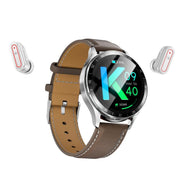X10 Headphones Smart Watch 1.39 inch Water-resistant Bracelet, Support Bluetooth Call / NFC / Heart Rate(Silver + Brown Leather)