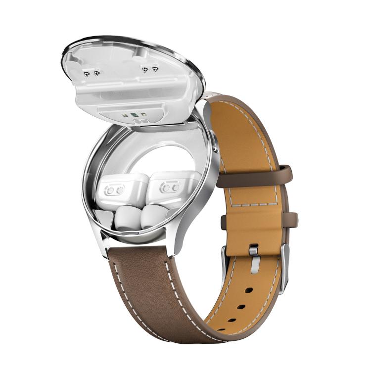 X10 Headphones Smart Watch 1.39 inch Waterproof Bracelet, Support Bluetooth Call / NFC / Heart Rate(Silver + Brown Leather) - free shipping - PMC TechLife - Order now!
