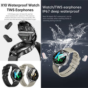 X10 Headphones Smart Watch 1.39 inch Water-resistant Bracelet, Support Bluetooth Call / NFC / Heart Rate(Silver + Brown Leather)