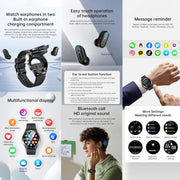 X10 Headphones Smart Watch 1.39 inch Water-resistant Bracelet, Support Bluetooth Call / NFC / Heart Rate(Silver + Brown Leather)