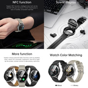 X10 Headphones Smart Watch 1.39 inch Water-resistant Bracelet, Support Bluetooth Call / NFC / Heart Rate(Silver + Brown Leather)