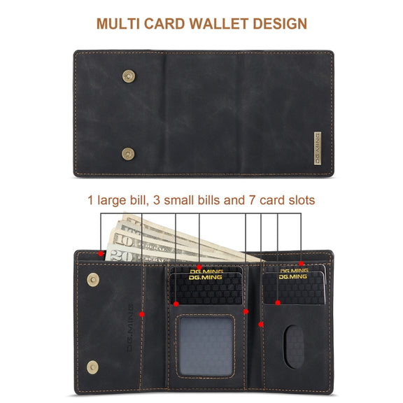 For OnePlus 12 DG.MING M1 Series 3-Fold Multi Card Wallet + Magnetic Phone Case(Black)