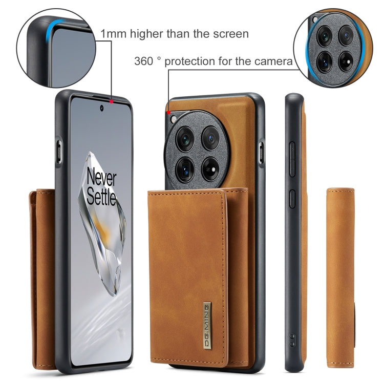For OnePlus 12 DG.MING M1 Series 3-Fold Multi Card Wallet + Magnetic Phone Case(Brown)