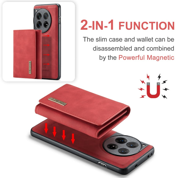 For OnePlus 12 DG.MING M1 Series 3-Fold Multi Card Wallet + Magnetic Phone Case(Red)