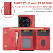 For OnePlus 12 DG.MING M1 Series 3-Fold Multi Card Wallet + Magnetic Phone Case(Red)