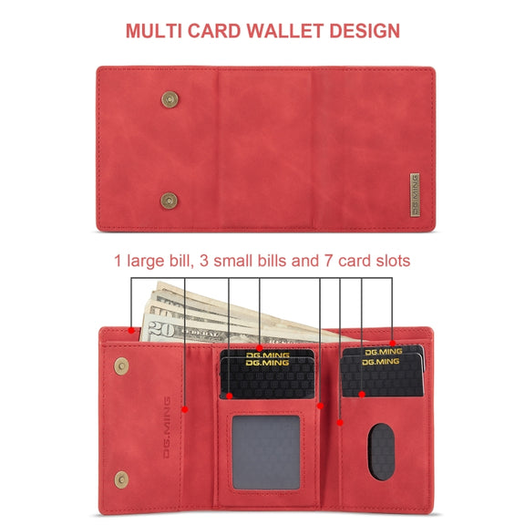 For OnePlus 12 DG.MING M1 Series 3-Fold Multi Card Wallet + Magnetic Phone Case(Red)