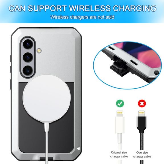For Samsung Galaxy S24 5G Shockproof Life Water-resistant Silicone + Zinc Alloy Phone Case(Silver)