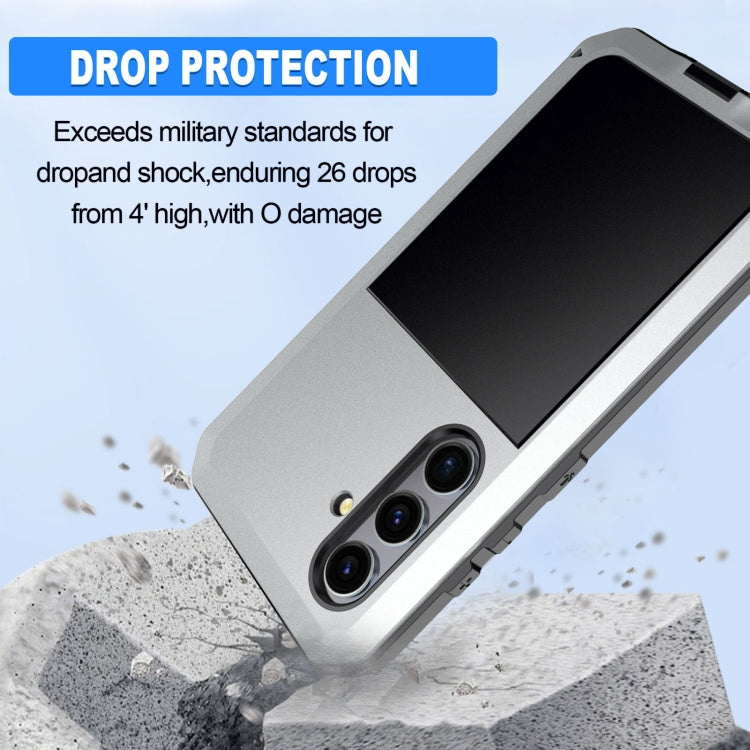 For Samsung Galaxy S24 5G Shockproof Life Water-resistant Silicone + Zinc Alloy Phone Case(Silver)