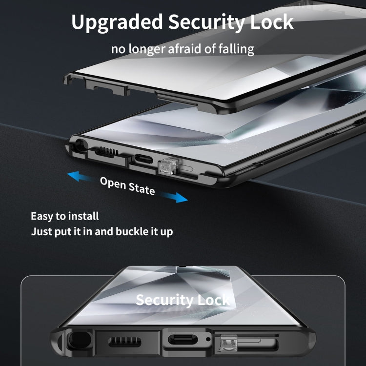 For Samsung Galaxy S22 Ultra 5G MagSafe Magnetic HD Frosted Tempered Glass Holder Phone Case(Black)