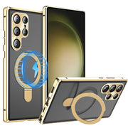 For Samsung Galaxy S23 Ultra 5G MagSafe Magnetic HD Frosted Tempered Glass Holder Phone Case(Gold)