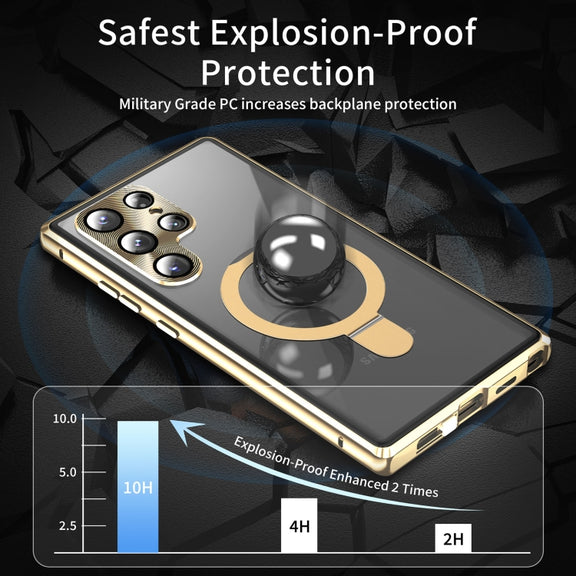 For Samsung Galaxy S23 Ultra 5G MagSafe Magnetic HD Frosted Tempered Glass Holder Phone Case(Gold)