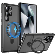 For Samsung Galaxy S25 Ultra 5G MagSafe Magnetic HD Frosted Tempered Glass Holder Phone Case(Black)