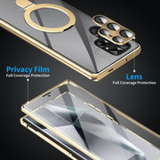 For Samsung Galaxy S25 Ultra 5G MagSafe Magnetic HD Frosted Tempered Glass Holder Phone Case(Gold)