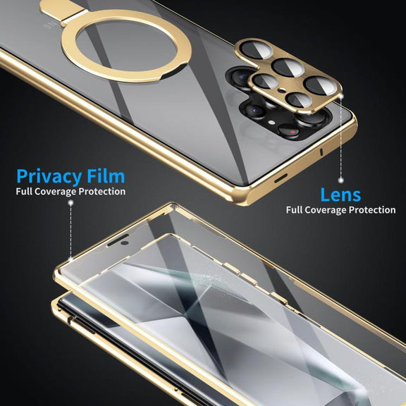For Samsung Galaxy S25 Ultra 5G MagSafe Magnetic HD Frosted Tempered Glass Holder Phone Case(Gold)