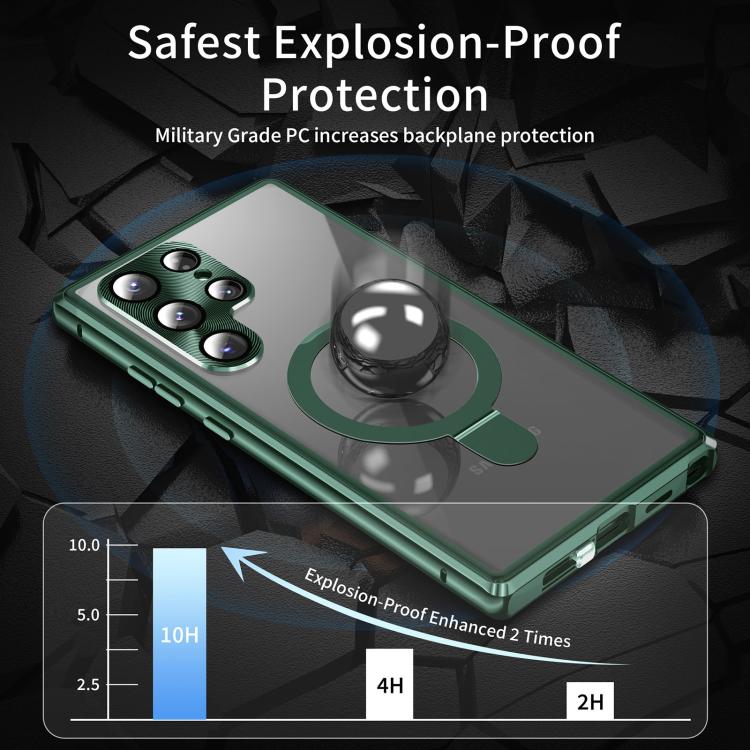 For Samsung Galaxy S25 Ultra 5G MagSafe Magnetic HD Frosted Tempered Glass Holder Phone Case(Green) - Galaxy S25 Ultra 5G Cases by PMC TechLife | Online Shopping South Africa | PMC TechLife | Buy Now Pay Later Mobicred