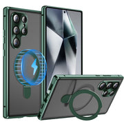 For Samsung Galaxy S25 Ultra 5G MagSafe Magnetic HD Frosted Tempered Glass Holder Phone Case(Green)