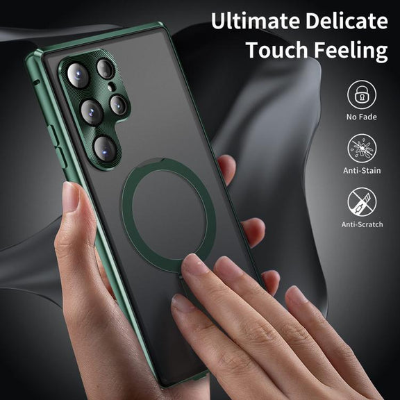For Samsung Galaxy S25 Ultra 5G MagSafe Magnetic HD Frosted Tempered Glass Holder Phone Case(Green)