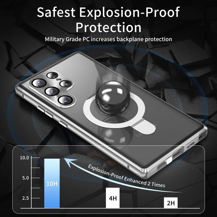 For Samsung Galaxy S25 Ultra 5G MagSafe Magnetic HD Frosted Tempered Glass Holder Phone Case(Silver) - Galaxy S25 Ultra 5G Cases by PMC TechLife | Online Shopping South Africa | PMC TechLife | Buy Now Pay Later Mobicred