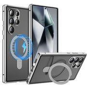 For Samsung Galaxy S25 Ultra 5G MagSafe Magnetic HD Frosted Tempered Glass Holder Phone Case(Silver)