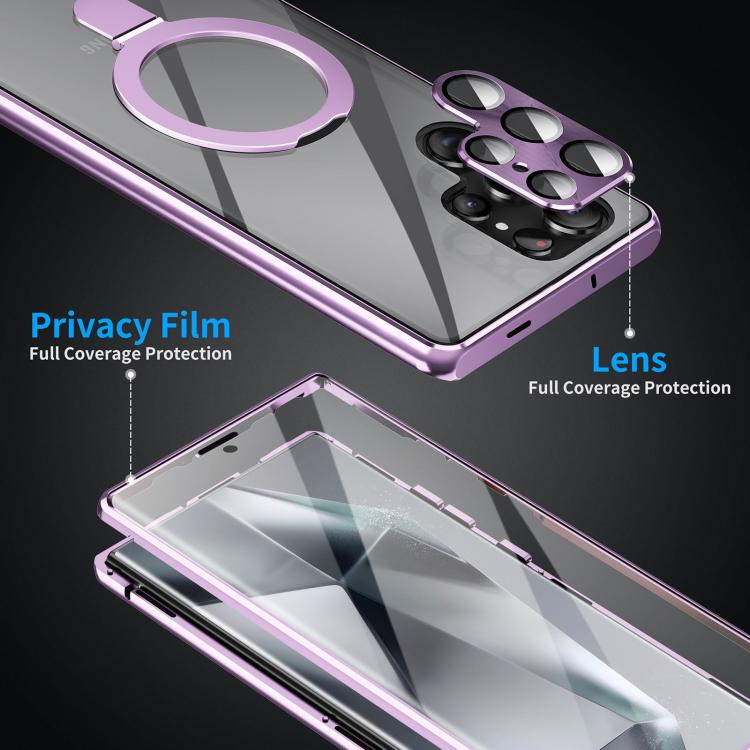 For Samsung Galaxy S25 Ultra 5G MagSafe Magnetic HD Frosted Tempered Glass Holder Phone Case(Purple) - Galaxy S25 Ultra 5G Cases by PMC TechLife | Online Shopping South Africa | PMC TechLife | Buy Now Pay Later Mobicred