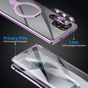 For Samsung Galaxy S25 Ultra 5G MagSafe Magnetic HD Frosted Tempered Glass Holder Phone Case(Purple)