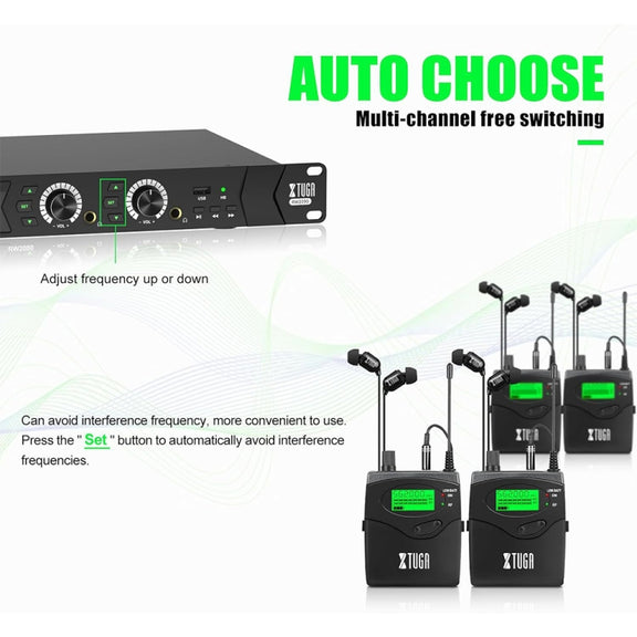 XTUGA RW2090 Professional Stage Wireless 2 Channel In Ear Monitoring System 2 in 1(US Plug)