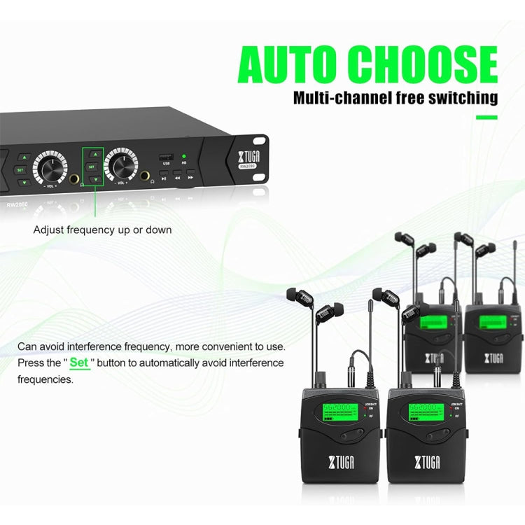 XTUGA RW2090 Professional Stage Wireless 2 Channel In Ear Monitoring System 2 in 1(EU Plug)