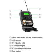 XTUGA RW2090 Professional Stage Wireless 2 Channel In Ear Monitoring System 2 in 1(EU Plug)