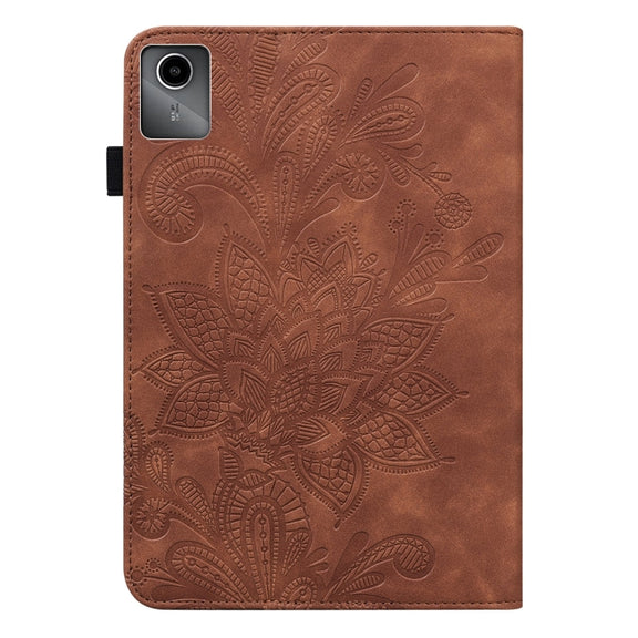 For Lenovo Tab M11 / Xiaoxin Pad 11 2024 Lace Flower Embossing Pattern Leather Tablet Case(Brown)
