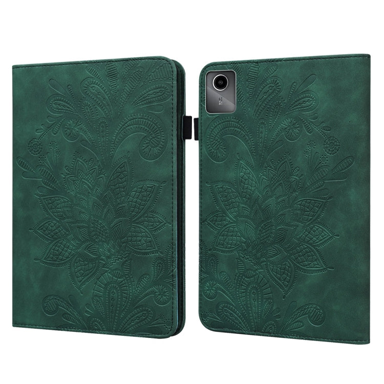 For Lenovo Tab M11 / Xiaoxin Pad 11 2024 Lace Flower Embossing Pattern Leather Tablet Case(Green) - Lenovo by PMC Jewellery | Online Shopping South Africa | PMC Jewellery | Buy Now Pay Later Mobicred