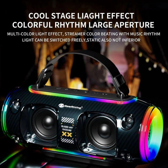New Rixing NR8806 Portable Outdoor Wireless Bluetooth Speaker RGB Colorful Subwoofer, Style:Dual Mic(Blue)