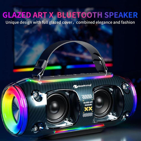 New Rixing NR8806 Portable Outdoor Wireless Bluetooth Speaker RGB Colorful Subwoofer, Style:Single Mic(Black)
