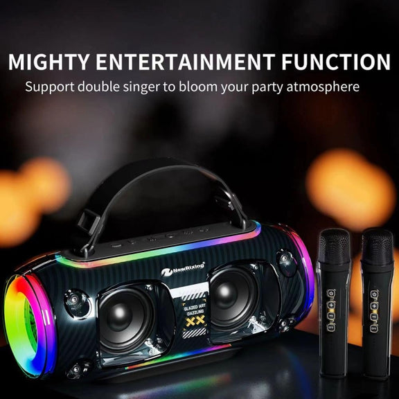 New Rixing NR8806 Portable Outdoor Wireless Bluetooth Speaker RGB Colorful Subwoofer, Style:Single Mic(Black)
