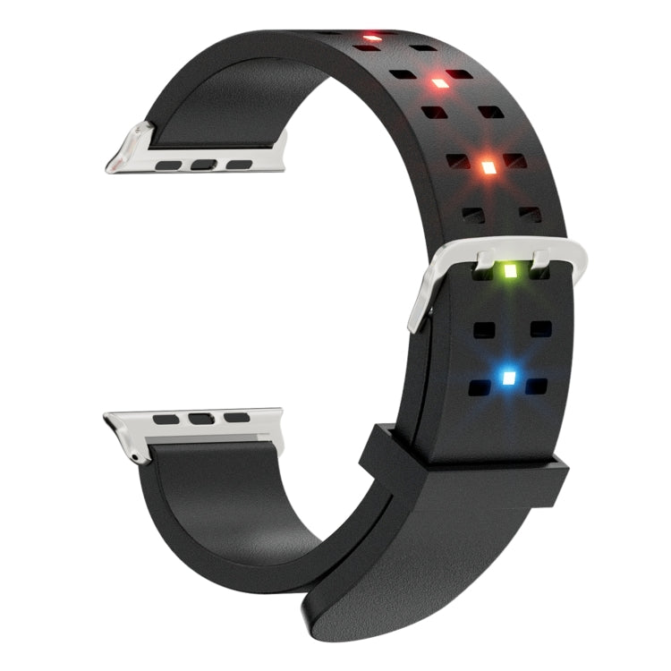 For Apple Watch Series 2 38mm Luminous Colorful Light Silicone Watch Band(Black)